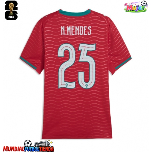 Camiseta Portugal Nuno Mendes #25 Primera Equipación Replica Mundial 2026 para mujer mangas cortas